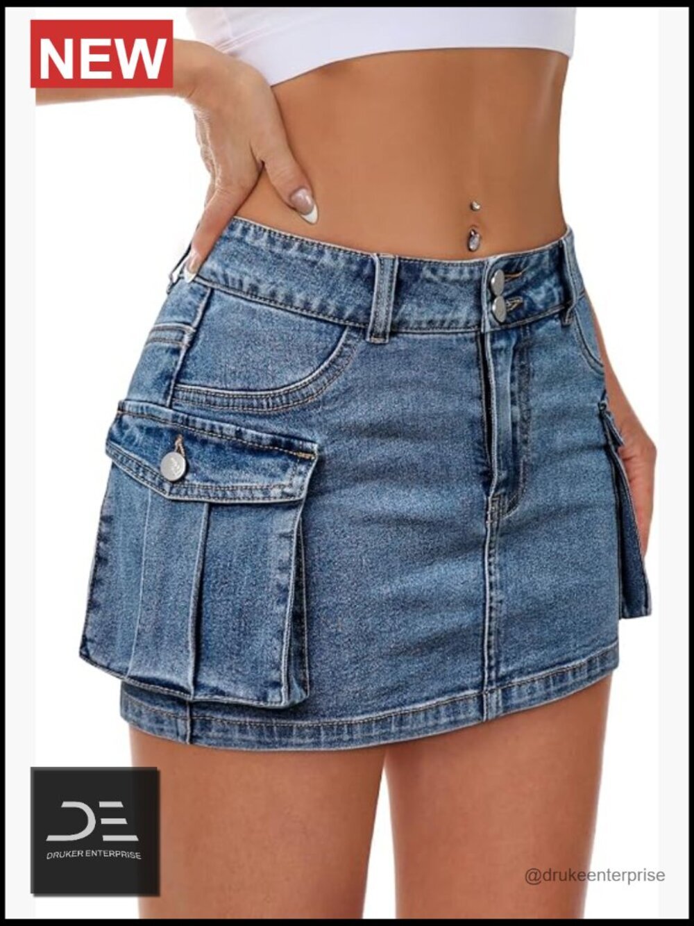 Denim Cargo Mini Skirt Low Rise Bodycon Y2K with Flap Pockets